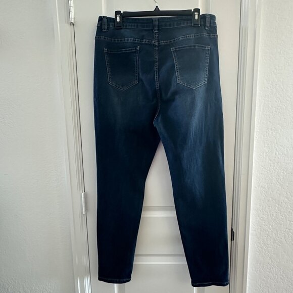 Distressed Blue Denim Jeans Large Cotton & Polyester Blend Straight Fit Womens C - Picture 2 of 6